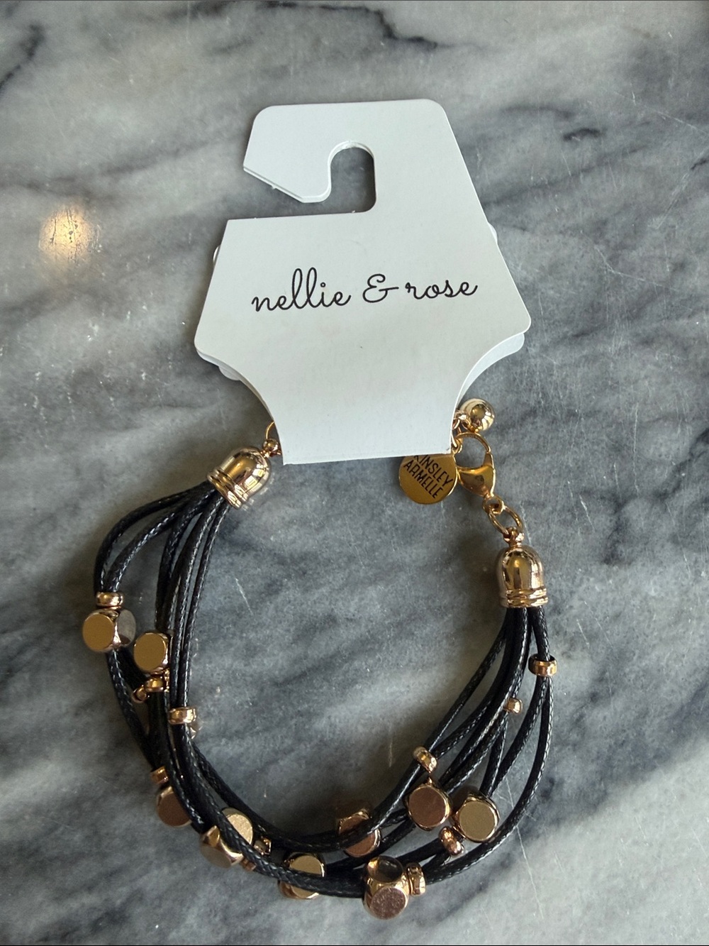 Kinsley Armelle Black Multi-Strand Bracelet with Gold Discs